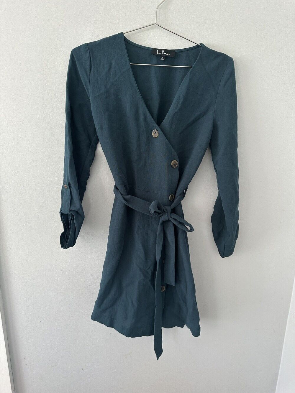 Lulus Willah Teal Green Button Up Mini Dress Size S